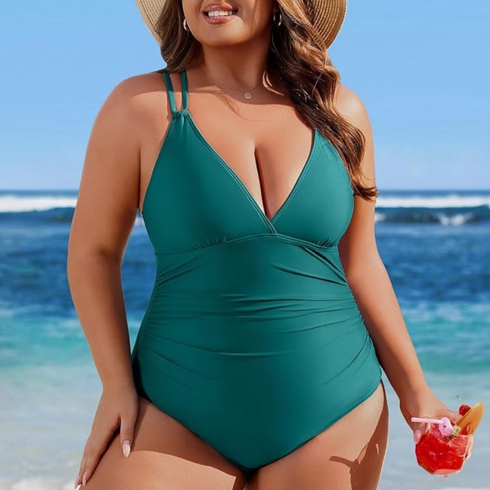 ♥️SOLD♥️Tummy Control teal One Piece Swimsuit - Charmo - Picture 1 of 6
